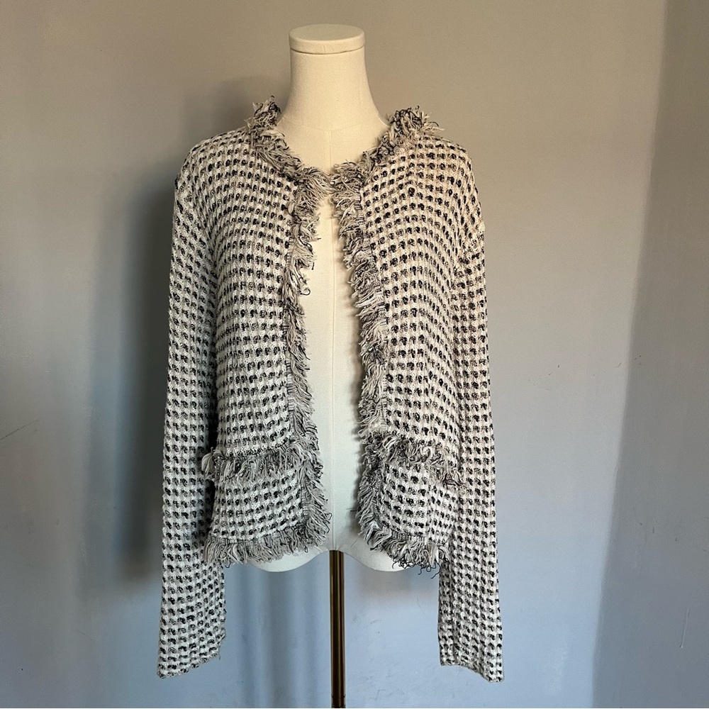 Chico's Black and White Fringed Women's Cardigan